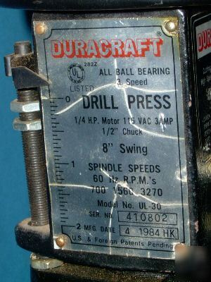 Duracraft 3 speed drill press