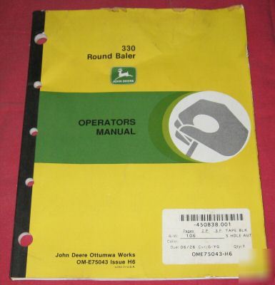 john deere 330 round baler operator's manual 