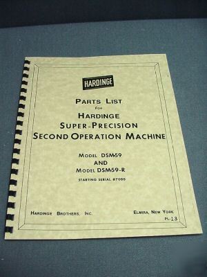 Hardinge dsm-59 & dsm-59R parts list manual