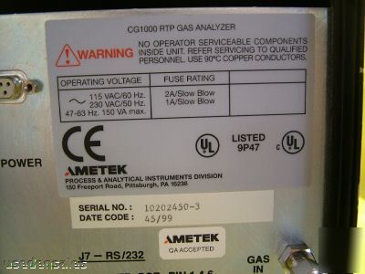 Ametek dycor CG1000 rtp oxygen analyzer