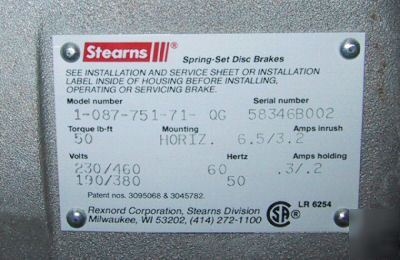 New motor brake stearns 1-087-751-71-qg : 50 ft-lbs 