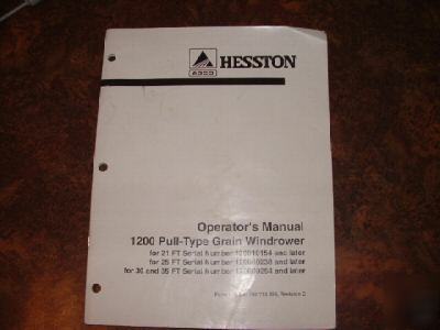 Operator's manual, hesston 1200 pull type swather