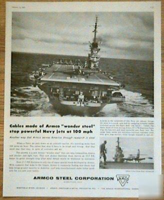 1956 armco steel corp stop navy jet aircraft carrier ad