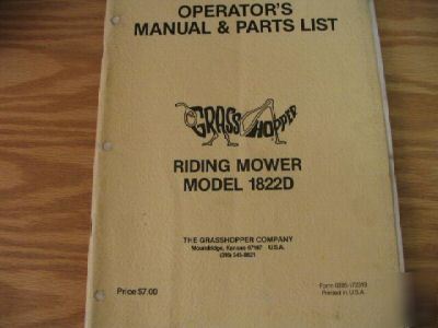 Grasshopper 1822D riding mower operators & parts manual