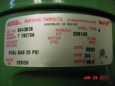 New solenoid gas shutoff valve 220/50 v. 3/4