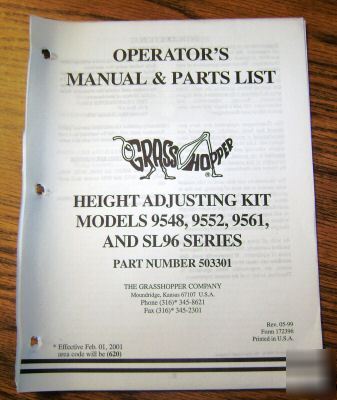 Grasshopper height adjusting kit op & parts manual