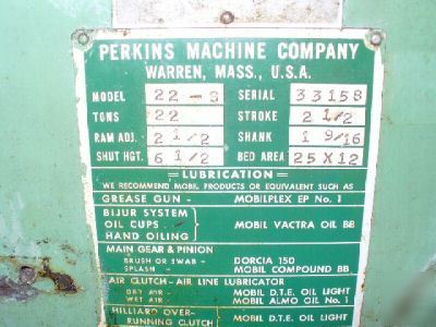 Perkins high speed 22 ton s-series power press