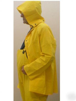 Hooded yellow rain suit with bib overall size large
