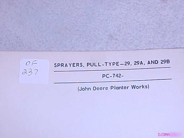 John deere 29 29A 29B sprayer pull type parts catalog