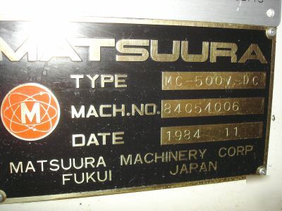 Matsuura mc-500V-dc twin sp 4 ax vert machining center