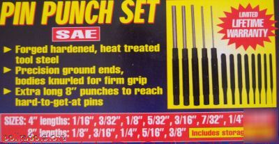 Pin punch set - 13 pieces hardened extra long tools 