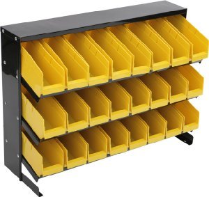 24 bin parts organizer storage rack w/ plastic bins