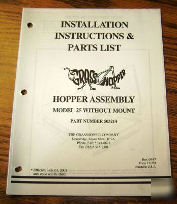 Grasshopper model 25 hopper installation & parts manual