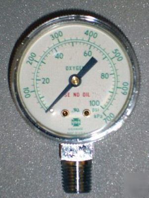 Oxygen pressure gauge 0-100 psi - 1-1/2