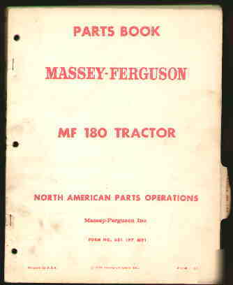Massey-ferguson mf 180 tractor parts book 1970's