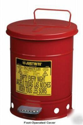 21 gallon justrite oily waste can, safety can, rags