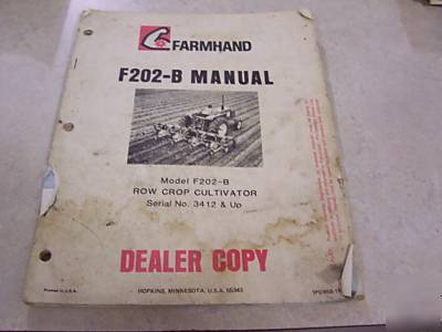 Farmhand F202-b row crop cultivator manual dealer copy