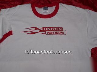 New lincoln welders in red flames heavy xl t-shirt, 