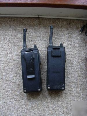 2 hand held icom F4SR radios & leather case & charger 