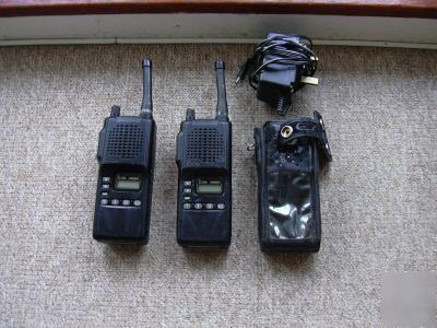 2 hand held icom F4SR radios & leather case & charger 