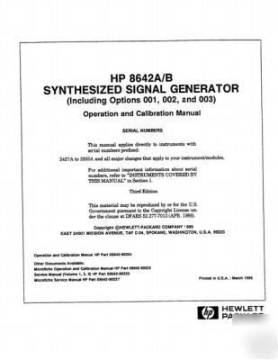 Agilent hp 8642A 8642B operation & calibration manual
