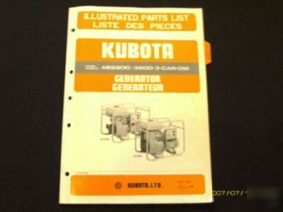 Kubota AE2200 AE3500 generator parts manual