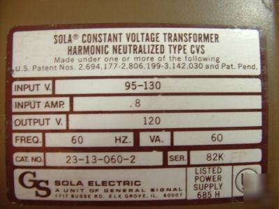 New sola 23-13-060-2 constant voltage transformer 