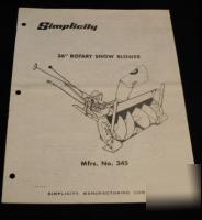 Simplicity rotary snow blower 36 inch mfrs no 345