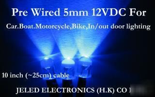 20X blue wide viewing 5MM led set 25CM pre wired 12VDC