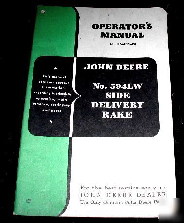 John deere no. 594LW side delivery rake operators manua