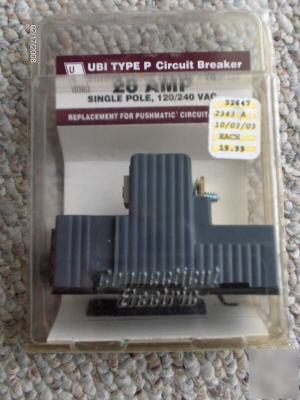 New pushmatic circuit breaker - ubi type p -20 amp - 