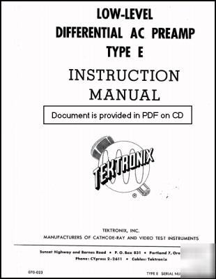 Tek tektronix type e low lev preamp instruction manual