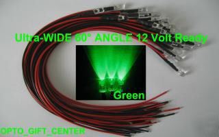 New 50PCS 12V wired 5MM green led wide viewing f/ship