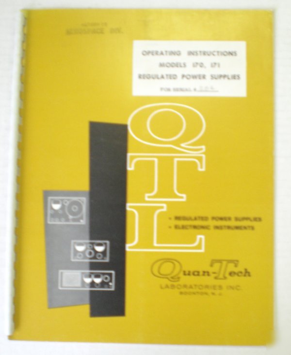Quan-tech models 170/171 operating instruction manual