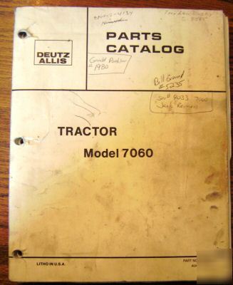 Deutz allis chalmers 7060 tractor parts catalog book ac.