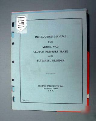 Lempco instruction manual model vac plate & grinder: