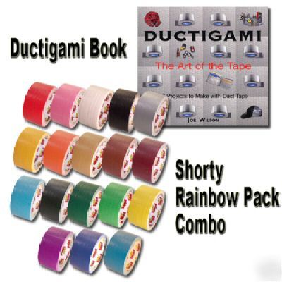 Ductigami book & rainbow pack 18 rolls duct tape shorty