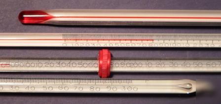 Thermometer red spirit 0-300F white back 76MM imm