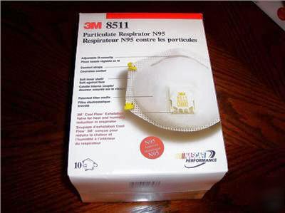  * box of 10 3M 8511 N95 mask respirators with valve *
