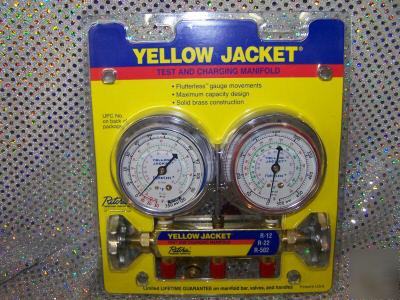 Yellow jacket 2-valve w/red/blue gauges *R12,R22,R502
