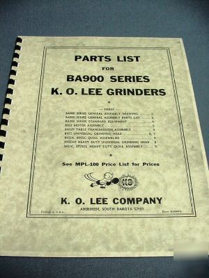 Ko lee BA900 series grinders â€“ parts list manual