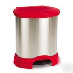 Stainless steel step-on container, red rubbermaid