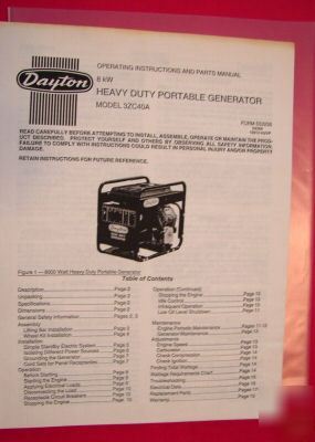 Dayton operating & parts manual portable generator