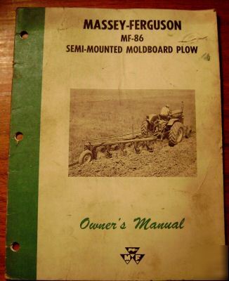 Massey ferguson mf 86 plow operators owners manual book