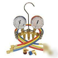 Mastercool R134A brass a/c manifold gauge set w/hoses