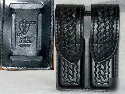 Safariland black b/w leather double mag case
