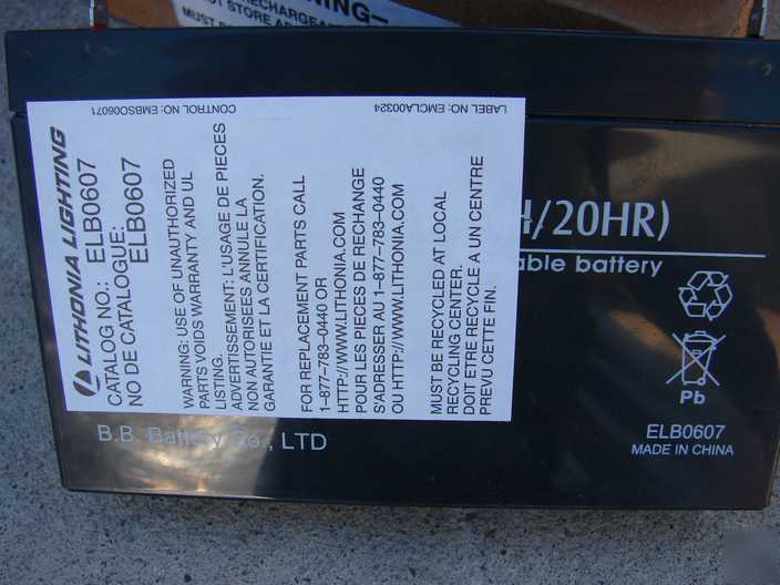 B.b. battery BP7-6 lithonia battery ELB0607 6V