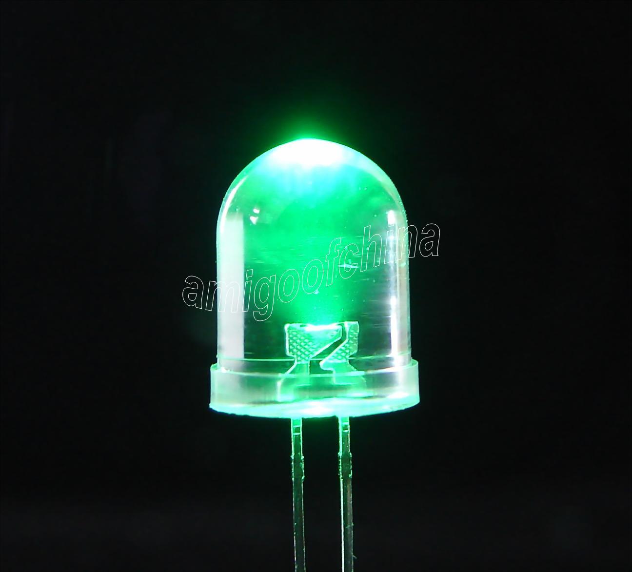 10X 10MM green 5000 mcd led bulb light free resistors