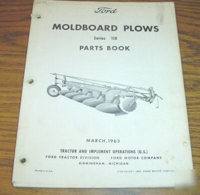 Ford series 118 moldboard plow parts catalog manual