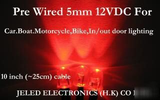 10X red wide viewing 5MM led set 25CM pre wired 12V dc